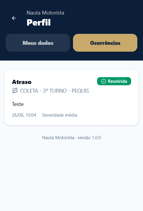 App Nauta Motorista: ocorrências